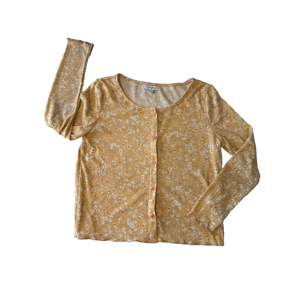 Love Fire Orange Ditsy Floral Ribbed Cropped Cardigan Top M Y2K Coquette Cottage